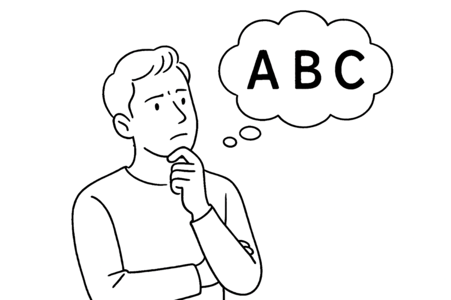 人がABCの選択に迷っているイラスト