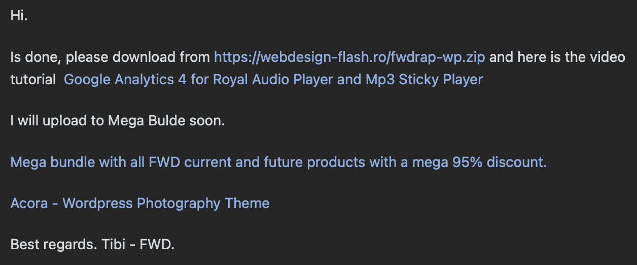 MP3 Sticky Player開発者の返事
